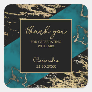 Chic Cyan Marble Gold Foil Paint Texture Birthday Square Sticker