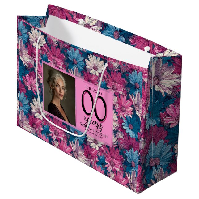 Chic Daisy Surprise Birthday Trendy Large Gift Bag (Front Angled)