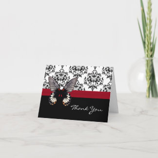 Chic Damask & Butterfly Thank You Card