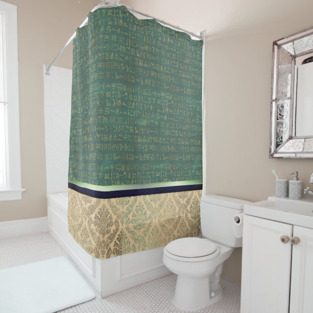 Chic Damask Egyptian Hieroglyphs  Shower Curtain (In Situ)