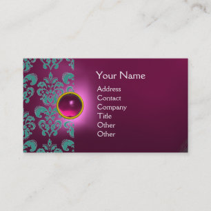 CHIC DAMASK GEM MONOGRAM pink blue Business Card