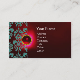 CHIC DAMASK GEM MONOGRAM red burgundy blue Business Card