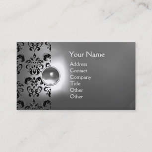 CHIC DAMASK GEM MONOGRAM white Business Card