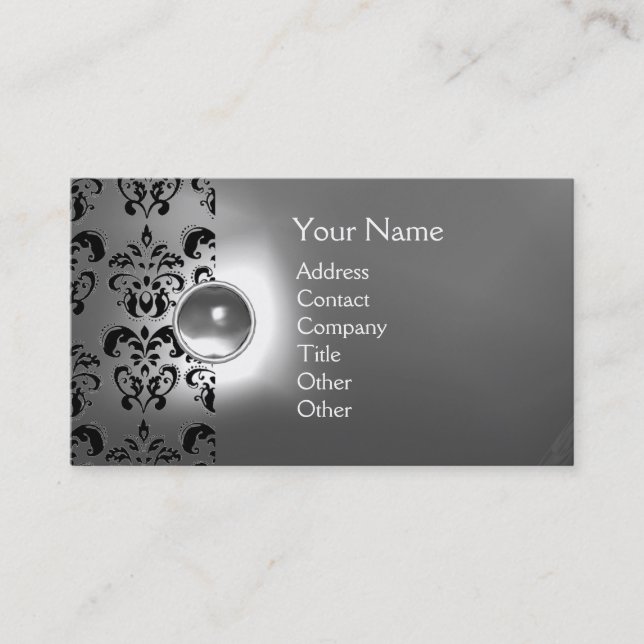 CHIC DAMASK GEM  MONOGRAM white Business Card (Front)