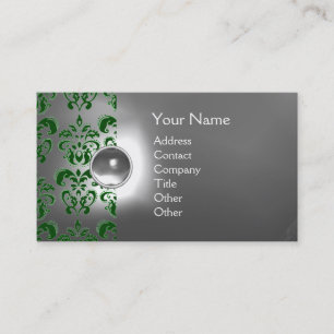 CHIC DAMASK GEM  MONOGRAM white green Business Card