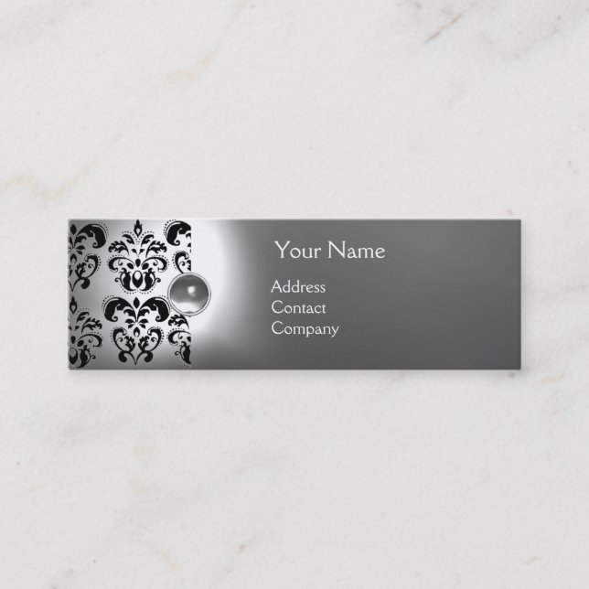 CHIC DAMASK GEM  MONOGRAM white Mini Business Card (Front)