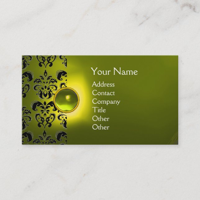 CHIC DAMASK GEM  MONOGRAM yellow Business Card (Front)