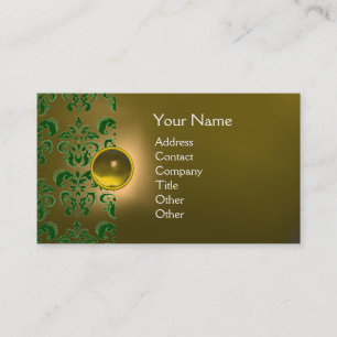 CHIC DAMASK GEM  MONOGRAM yellow green Business Card