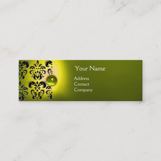 CHIC DAMASK GEM  MONOGRAM yellow Mini Business Card (Front)