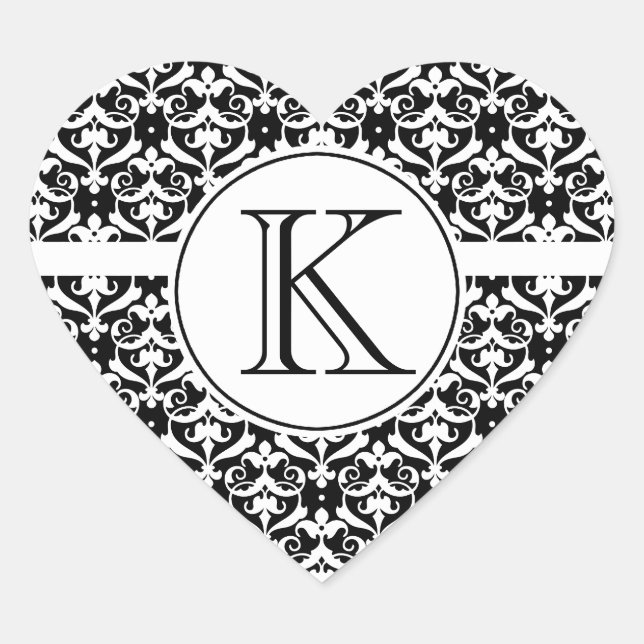 Chic Damask Heart Sticker (Front)