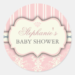 Chic Damask & Stripe Baby Shower Favour Sticker