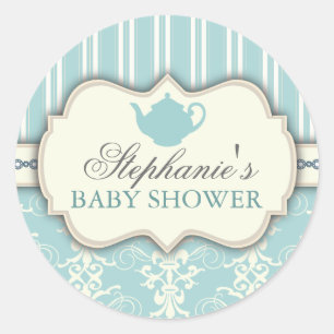 Chic Damask & Stripe Baby Shower Favour Sticker