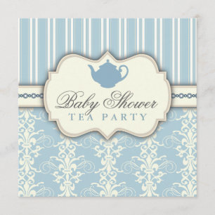 Chic Damask & Stripe Baby Shower Tea Invitation