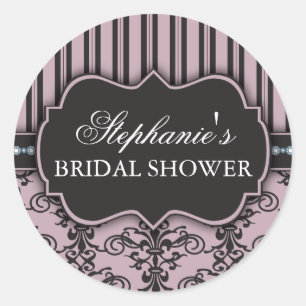 Chic Damask & Stripe Bridal Shower Favour Sticker