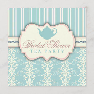Chic Damask & Stripe Bridal Shower Tea Invitation