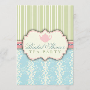 Chic Damask & Stripe Bridal Shower Tea Invitation