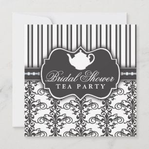 Chic Damask & Stripe Bridal Shower Tea Invitation
