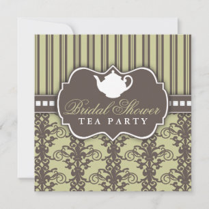 Chic Damask & Stripe Bridal Shower Tea Invitation