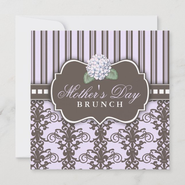 Chic Damask Stripe Mother's Day Brunch Invitation (Front)