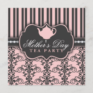 Chic Damask & Stripe Mother's Day Tea Invitation