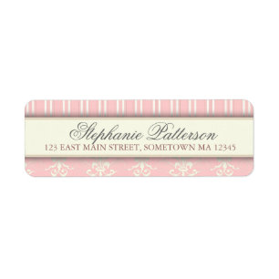 Chic Damask & Stripe Return Address Label Pink