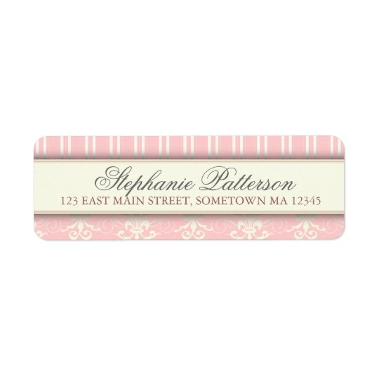 Chic Damask & Stripe Return Address Label | Pink