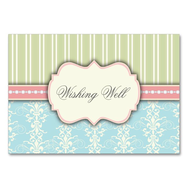Chic Damask & Stripe Wishing Well Insert Card (Front)