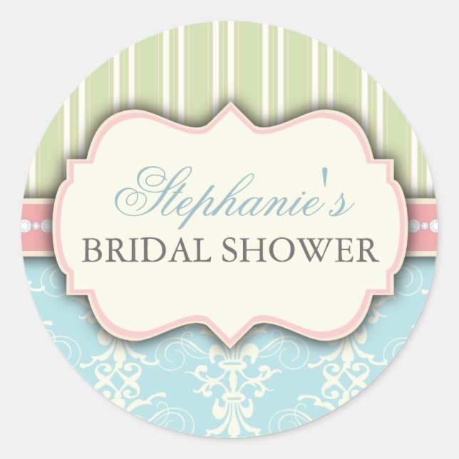 Chic Damask Vintage Bridal Shower Favour Sticker (Front)