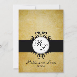 Chic Damask Vintage Monogram Wedding Invitation