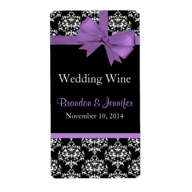 Chic Damask Wedding Mini Wine Labels (Front)