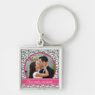 Chic Damask Wedding Photo Template Keychain