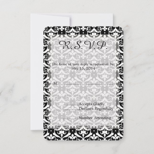 Chic Damask Wedding RSVP Card (Front)
