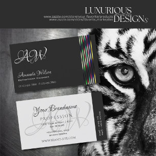 Chic Dark and Light Grey Colourful Stripes Initial Business Card