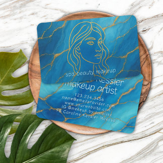 Chic Dark Aqua Turquoise Teal Blue Gold Marbled Business Card