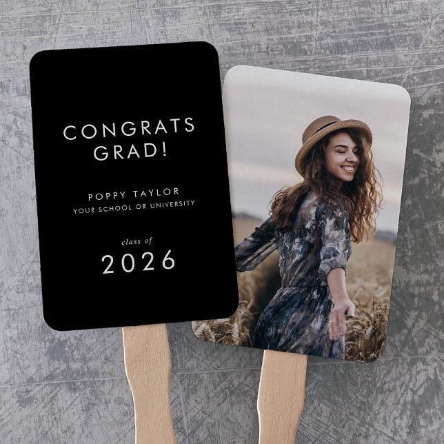 Chic Dark Black Congrats Grad Photo Graduation Hand Fan (Chic Dark Black Congrats Grad Photo Graduation Hand Fan)
