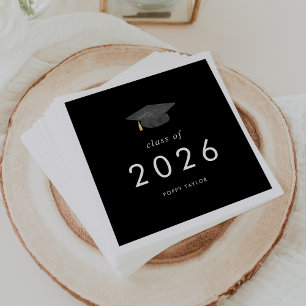 Chic Dark Black Grad Cap Class of 2025 Graduation Napkin