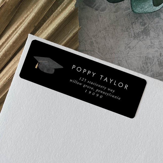 Chic Dark Black Graduation Return Address Label (Creator Uploaded)