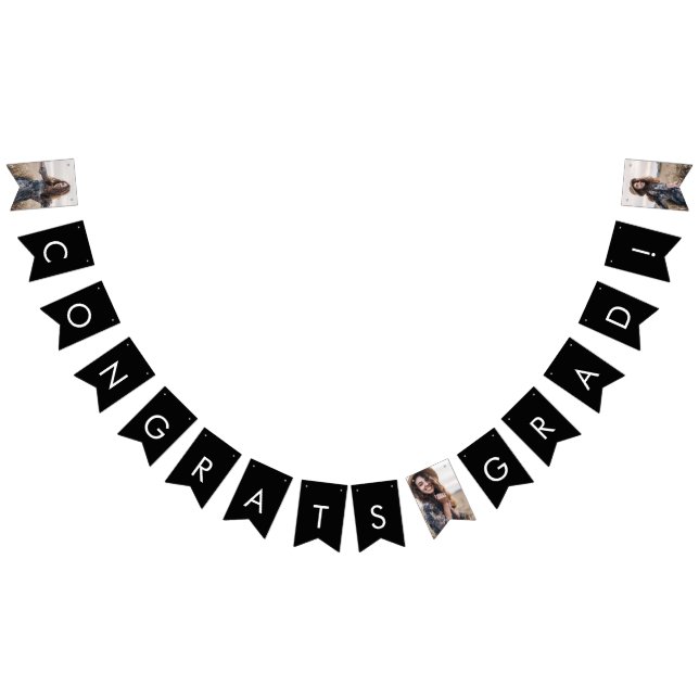 Chic Dark Black Photo Congrats Grad Graduation Bunting (All)