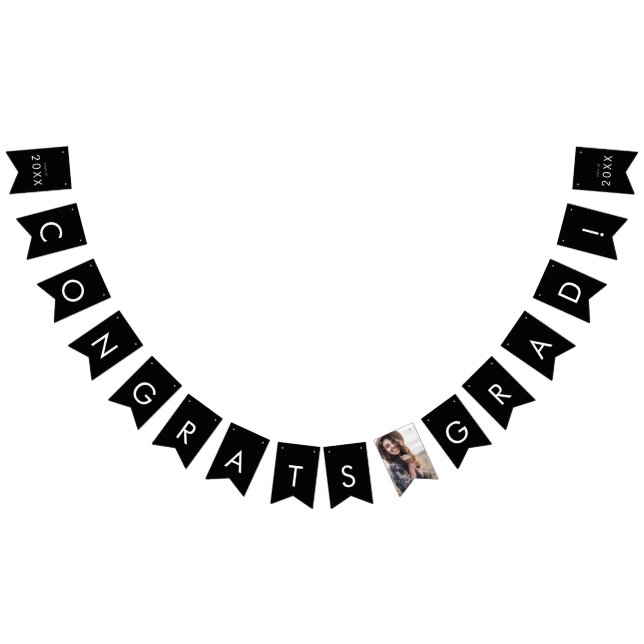 Chic Dark Black Photo Year Congrats Grad Bunting (All)