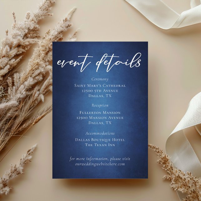 Chic Dark Blue Evening Wedding Event Details Enclosure Card (Creator Uploaded)