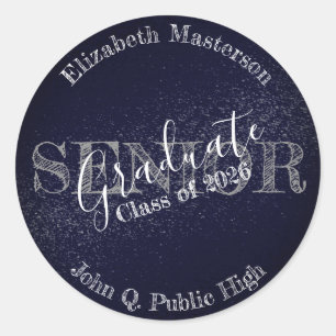 Chic Dark Blue Graduation Graduate Senior Class Classic Round Sticker