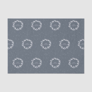 Chic Dark Blue Grey + White Christmas Holly Wreath Tissue Paper