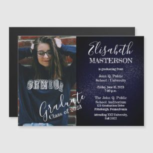 Chic Dark Blue Photo Graduation Announcement