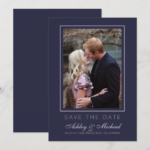 Chic Dark Blue Pink Photo Wedding Save The Date Invitation