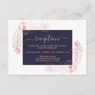 Chic Dark Blue Rose Gold Floral Wedding Reception Enclosure Card