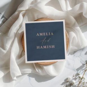 Chic Dark Blue & Rose Gold Foliage Wedding Napkin