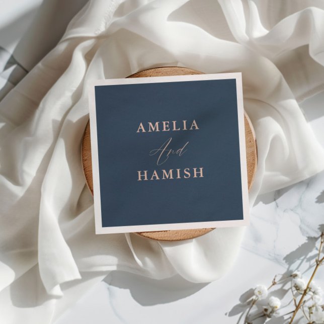 Chic Dark Blue & Rose Gold Foliage Wedding Napkin (Creator Uploaded)