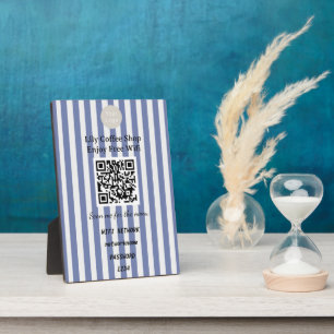 Chic Dark Blue & White Stripes QR Code Wifi Plaque