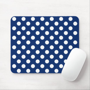 Chic Dark Blue With Big White Polka Dots Elegant Mouse Mat