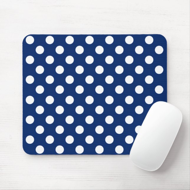 Chic Dark Blue With Big White Polka Dots Elegant Mouse Mat (With Mouse)